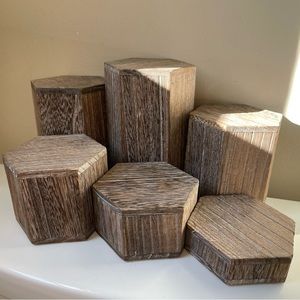 Set of 6 display risers - hexagon, wood